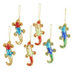 Holiday Cheers,'Christmas Ornaments of Colorful Sequin Lizards (set of 6)'