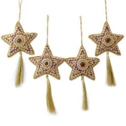 Purple Star,'Handcrafted Beaded Purple Christmas Star Ornaments Set of 4'