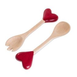 'Heart-Themed Wood Serving Utensils from Guatemala (Pair)'