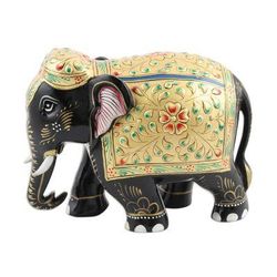 Golden Robe,'Hand Carved Kadam Wood and Gold Leaf Elephant Statuette'