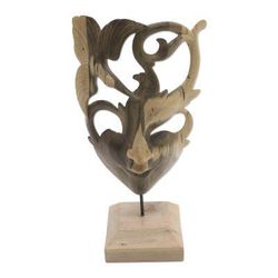 Balinese Dancer,'Hummingbird-Themed Hibiscus Wood Mask from Bali'