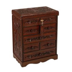 Colonial Flowers,'Hand Crafted Leather Jewelry Chest'