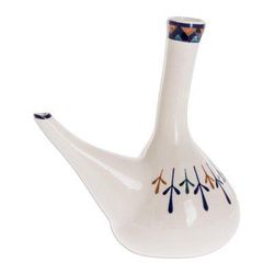 Antigua Breeze,'Off-White Ceramic Wine Server with Geometric Design'