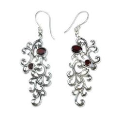 Garnet dangle earrings, 'Trailing Vines'