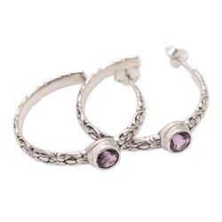'Traditional Half-Hoop Earrings with Faceted Amethyst Gems'