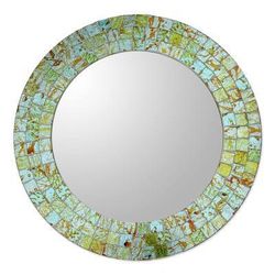Aqua Splash,'Aqua and Lime Round Glass Mosaic Mirror from India'