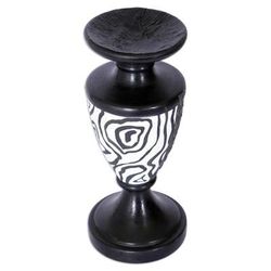 African Wilderness,'Wood Candle Holder with Embossed Aluminum Accents from Ghana'