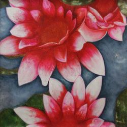 Cheerful Radiance,'Red Lotus Blossoms Original Fine Art Painting'