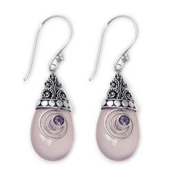 Rose quartz dangle earrings, 'Mount Bromo Dawn'
