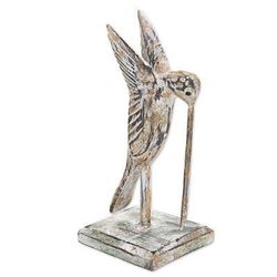 Sweet Flight,'Hand Carved Wooden Sculpture of Hummingbird from Indonesia'