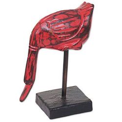 Red Duck,'Hand Carved Wood Sculpture of a Red Duck from Indonesia'