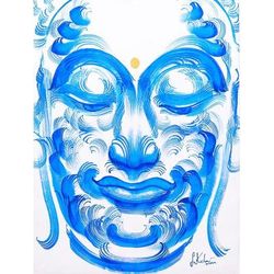 Buddha's Happiness,'Original Thai Painting of Buddha Smiling'