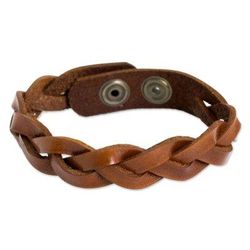 Men's braided leather bracelet, 'Caramel Rope'
