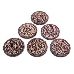 Paddy Harvest,'Indonesian Cream and Black Wood Batik Coasters (Set of 6)'