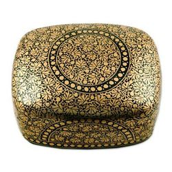 Kashmir Ebony,'Black and Gold Papier Mache Decorative Box'