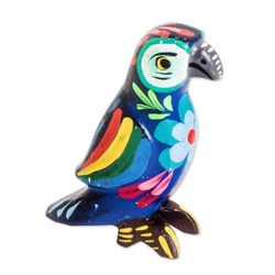 Colorful Macaw,'Multicolored Hand Painted Pinewood Macaw Figurine'