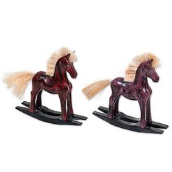 Red and Purple Horses,'Hand Made Wood Sculptures Rocking Horses (Pair) Indonesia'