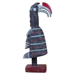 Bird at Rest,'Red Black Off-White Mother and Baby Bird Wood Sculpture'