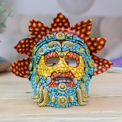 'Lacquered Hand-Painted Papier Mache Mexican Serpent God Mask'