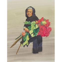 Lady with Poinsettias,'Portrait of Purepecha Woman and Poinsettias Realism Painting'