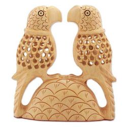 Parrot Hearts,'Hand Carved Wood Parrot Sculpture from India'