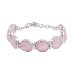 Rose Quartz and Sterling Silver Link Bracelet from India 'Pink Allure'