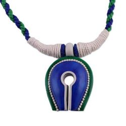 Locked Away,'Handcrafted Ceramic and Cotton Pendant Necklace from India'