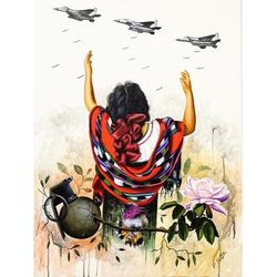 Crying Out for Peace,'Oil and Acrylic Painting of Woman Crying Out for Peace'