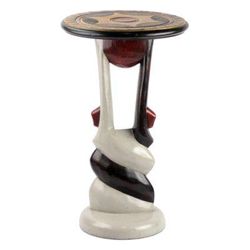 African Twist,'Twist Motif Cedar Wood Accent Table Crafted in Ghana'
