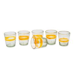'Ribbon of Sunshine' (set of 6) - Mexico Artisan Handblown Glass Striped