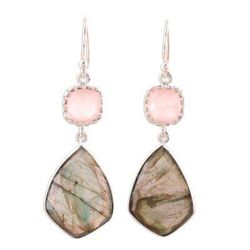 Aurora Sophistication,'Labradorite and Rose Quartz Dangle Earrings from India'