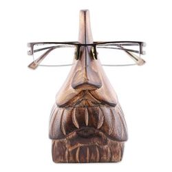 Mustachio,'Whimsical Mustached Face Mango Wood Eyeglasses Holder'