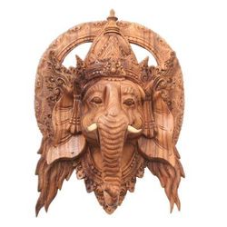 Natural Ganesha,'Lord Ganesha Hand Carved Wood Decorative Wall Mask from Bali'