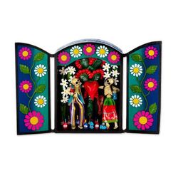 'Peruvian Day of the Dead Style Hand-Painted Ceramic Retablo'