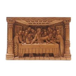 The Last Supper,'Last Supper Carved Acacia Wood Relief Panel'