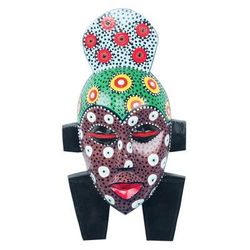 Colorful Gidigidi,'Multicolored African Wood Mask from Ghana'