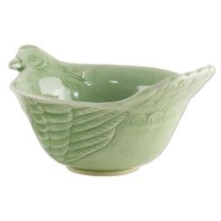 Chiang Mai Chicken,'Hand Crafted Celadon Ceramic Chicken Bowl from Thailand'