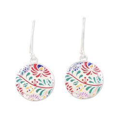 Jaipur Garden,'Colorful Floral Sterling Silver Dangle Earrings from India'