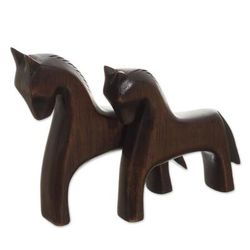 Mother Horse,'Cedar Wood Mother and Child Horse Sculpture from Peru'