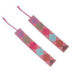 Pink Allies,'Pair of Handloomed Cotton Bookmarks in a Pink Base Hue'