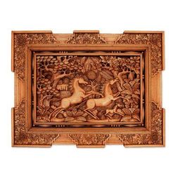 Racing Horses,'Hand Made Wood Relief Panel'