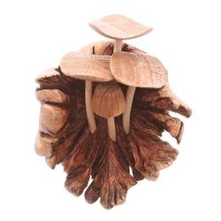 Young Mushrooms,'Hand Carved Balinese Mushroom Statuette'
