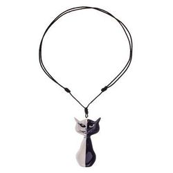 Black and White Cat,'Black and White Ceramic Cat Pendant Necklace from Thailand'