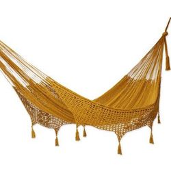 Veranda in Honey,'Amber Brown Tasseled Cotton Hammock (Double) from Mexico'