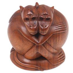 Loving Monkeys,'Hand Carved Sculpture of Two Monkeys from Indonesia'