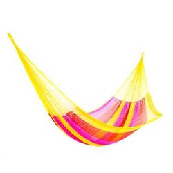 Candy Delight,'Hand Woven Nylon Pink Yellow Hammock (Single) from Mexico'