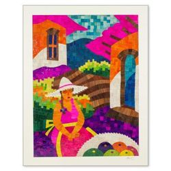 Natural fiber collage, 'Selling Tropical Fruit'