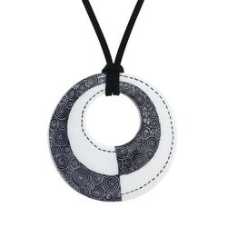 Infinite Duality,'Ceramic Thai Handmade Black and White Pendant Necklace'