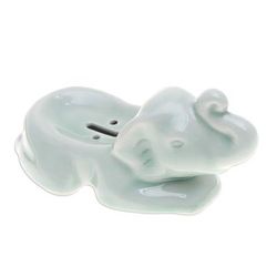 Elephant Clean,'Handcrafted Celadon Ceramic Elephant Soap Dish in Green'
