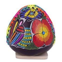 Birdsong Garden,'Colorful Bird and Flowers Hand Painted Gourd Napkin Holder'
